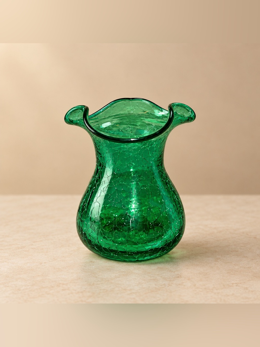 Blenko Style Green Crackle Glass Bud Vase